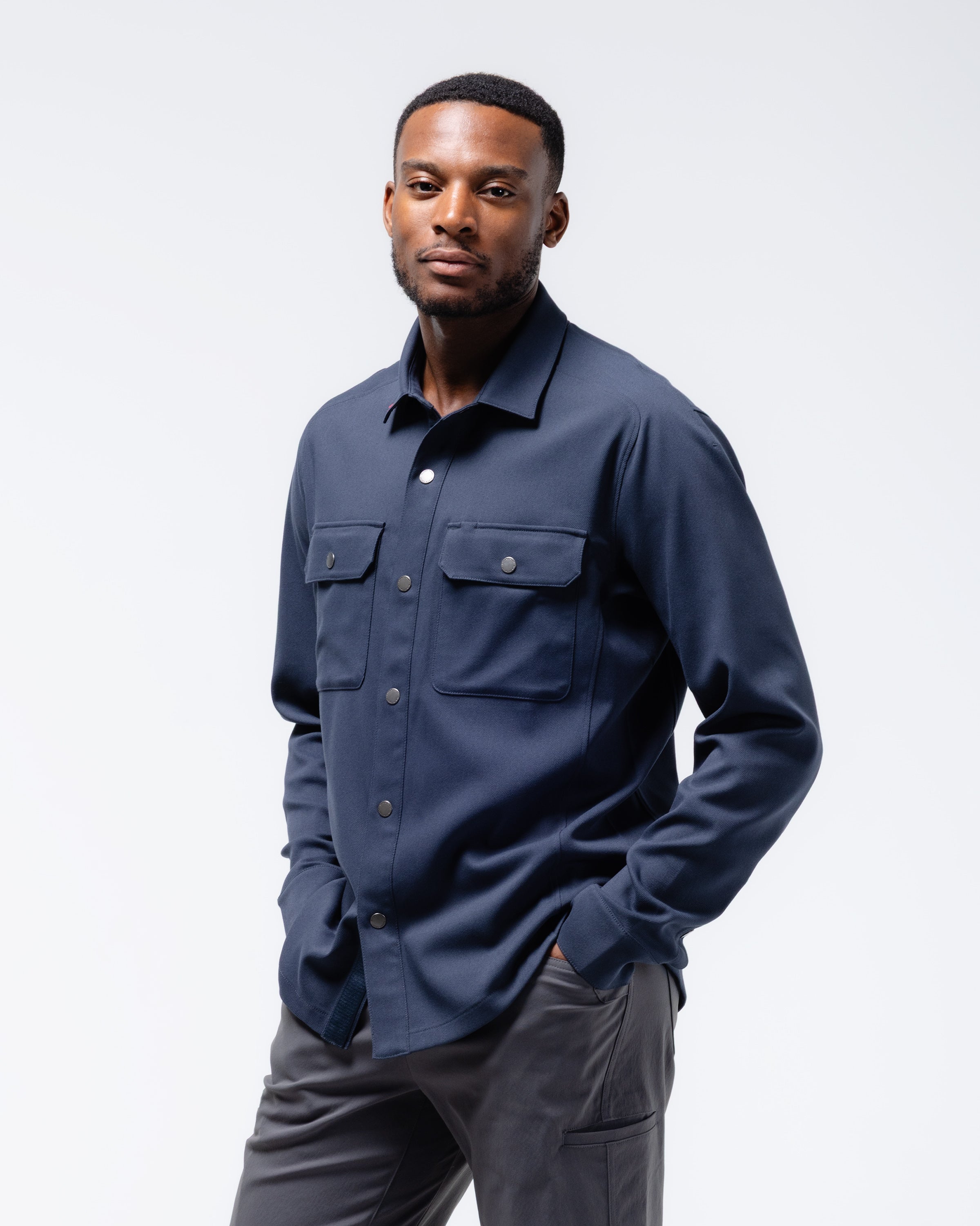 Men's Flannel Shirt - Water-Repellent 4-Way Stretch Wool | Black Crest