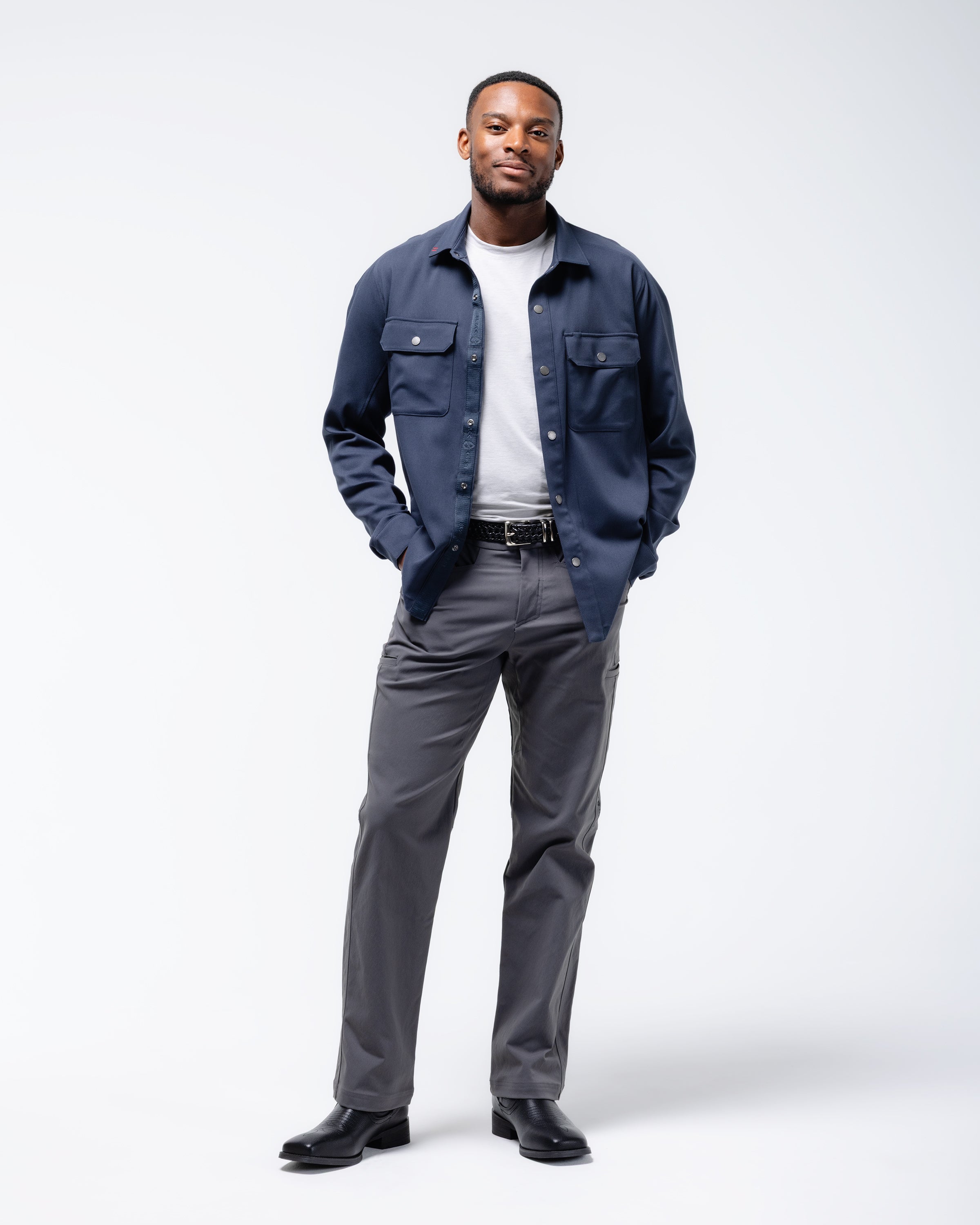 Men's Flannel Shirt - Water-Repellent 4-Way Stretch Wool | Black Crest